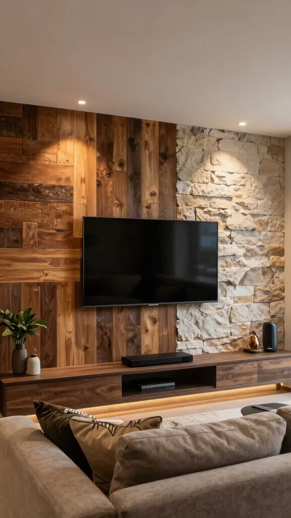 12 Basement TV Wall Ideas for a Sleek Styled Entertainment Focal Point - 9. Unique Textured Wall Treatments 1