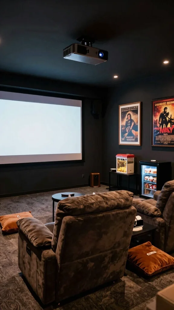 12 Basement Teen Hangout Ideas for a Cool Relaxed Retreat - 2. Movie Theater Experience: Popcorn and Chill 1