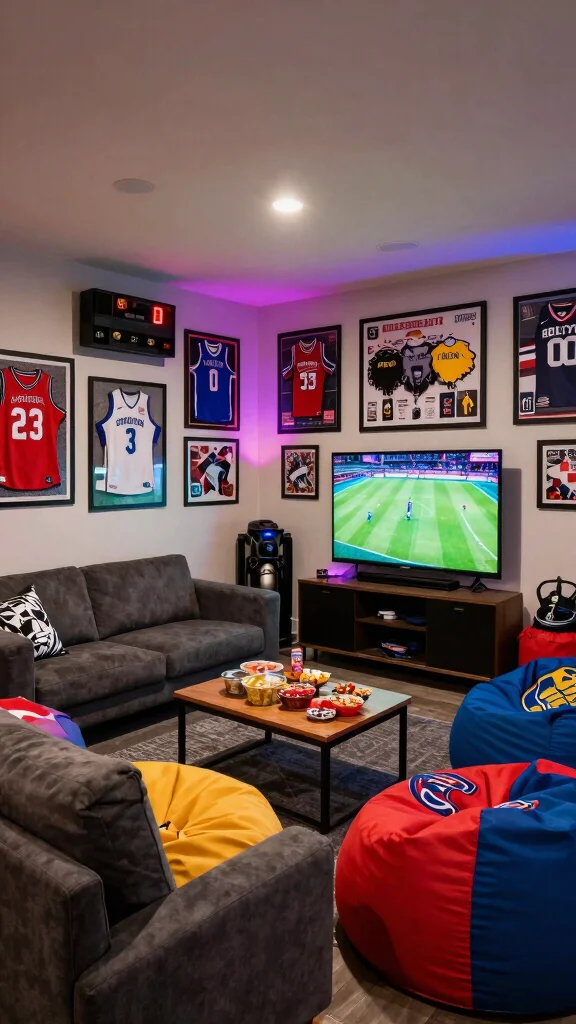 12 Basement Teen Hangout Ideas for a Cool Relaxed Retreat - 5. Sports Lounge: For the Athletes 1