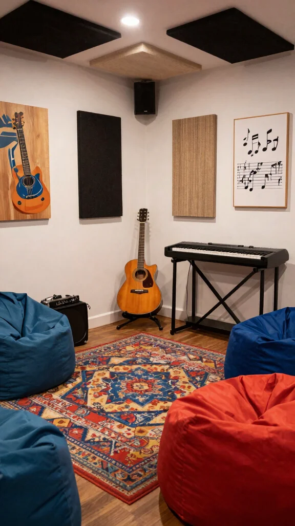 12 Basement Teen Hangout Ideas for a Cool Relaxed Retreat - 7. Music Corner: Jam and Create 1