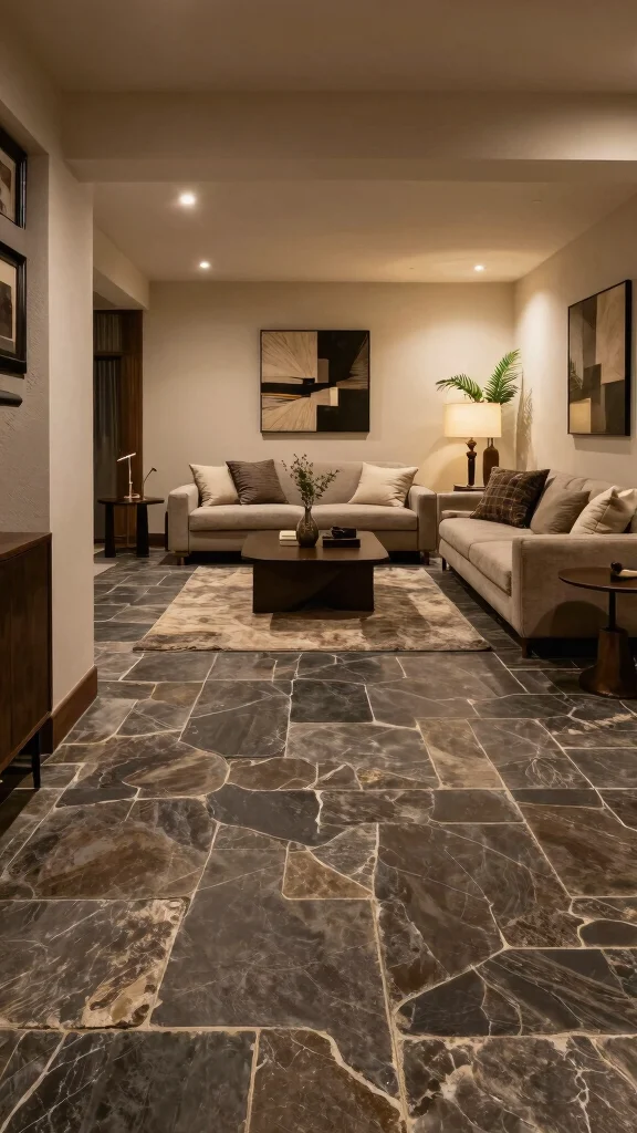 12 Basement Tile Floor Ideas for a Durable Beautiful Lower Level - 10. Natural Stone Tiles for Timeless Elegance 1