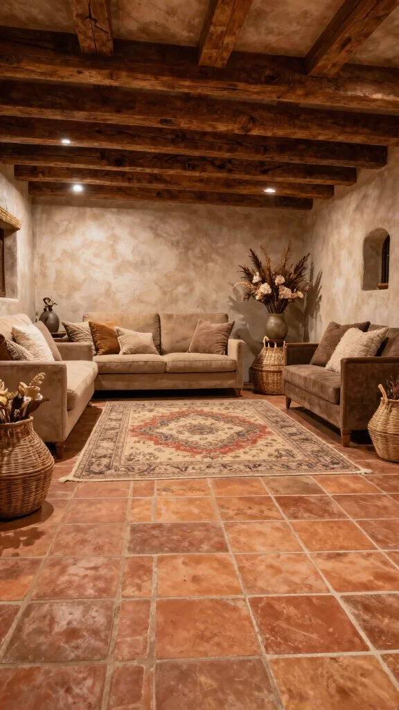 12 Basement Tile Floor Ideas for a Durable Beautiful Lower Level - 3. Terracotta Tiles for a Rustic Charm 1