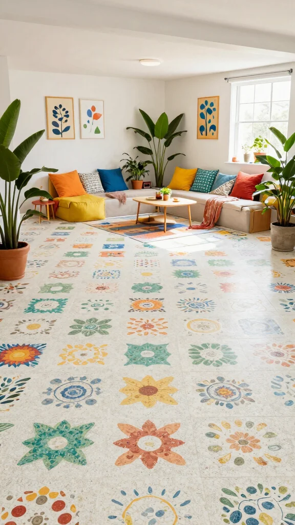 12 Basement Tile Floor Ideas for a Durable Beautiful Lower Level - 5. Eco-Friendly Linoleum Tiles 1