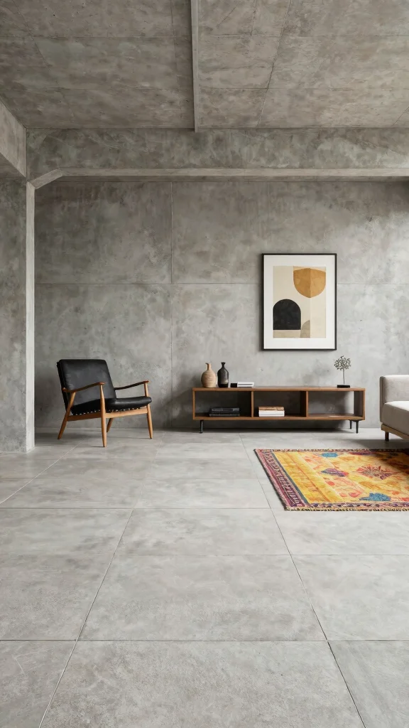 12 Basement Tile Floor Ideas for a Durable Beautiful Lower Level - 7. Concrete Tiles for Industrial Style 1