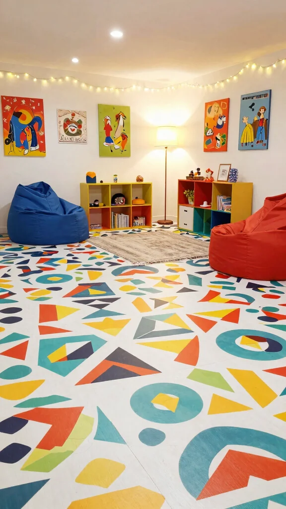 12 Basement Vinyl Flooring Ideas for a Waterproof Stylish Floor - 4. Fun Patterned Vinyl Flooring 1