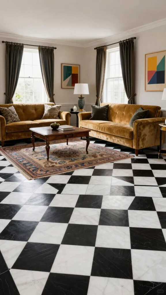 12 Basement Vinyl Flooring Ideas for a Waterproof Stylish Floor - 6. Classic Black and White Vinyl Patterns 1