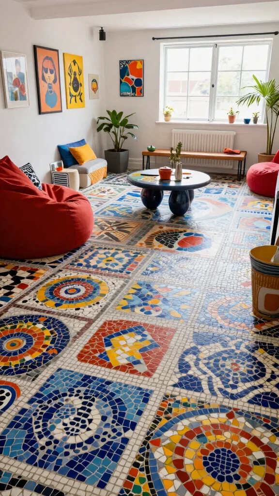 12 Basement Vinyl Flooring Ideas for a Waterproof Stylish Floor - 9. Mosaic Vinyl Flooring 1