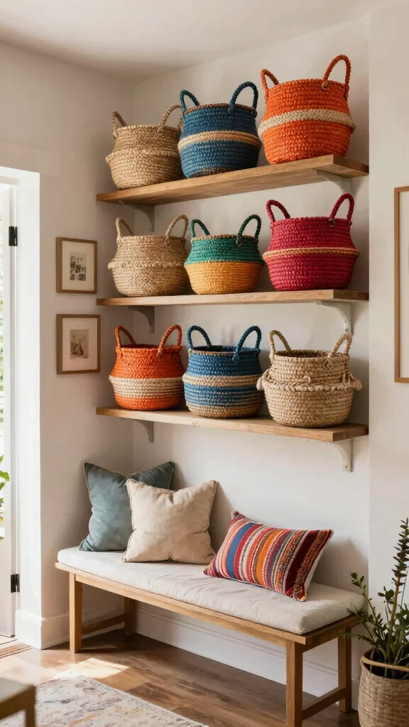 12 Entryway Storage Room Ideas for a Clutter-Free Welcoming Home - 7. Colorful Baskets 1