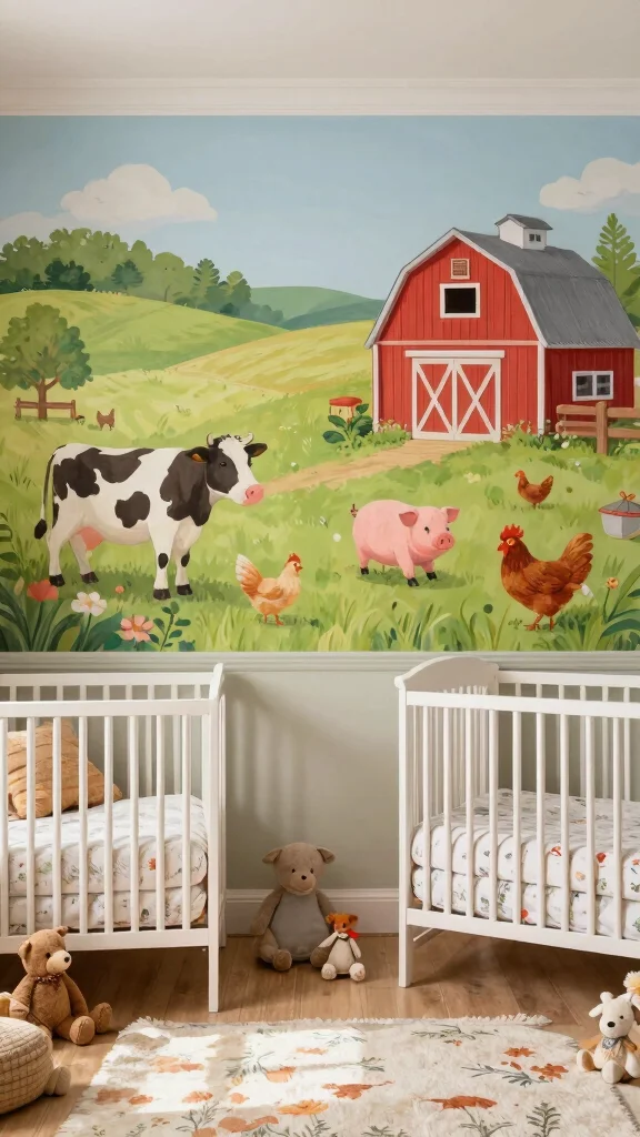 12 Nursery Mural Ideas for a Hand-Painted Artistic Baby Room Wall - 10. Farmyard Friends 1