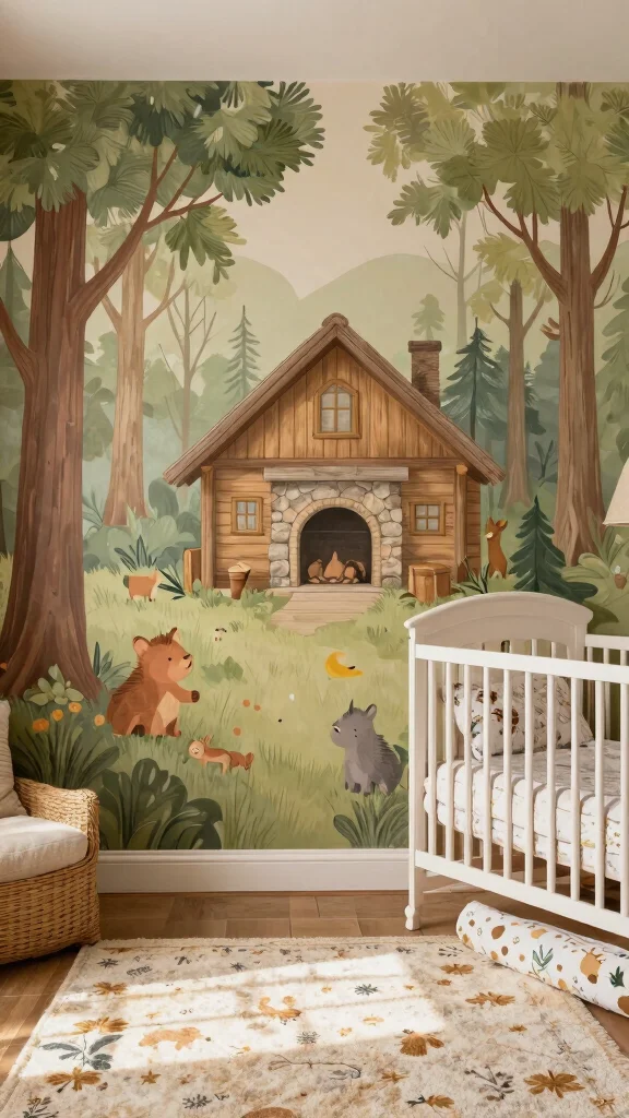 12 Nursery Mural Ideas for a Hand-Painted Artistic Baby Room Wall - 11. Cozy Cabin Retreat 1