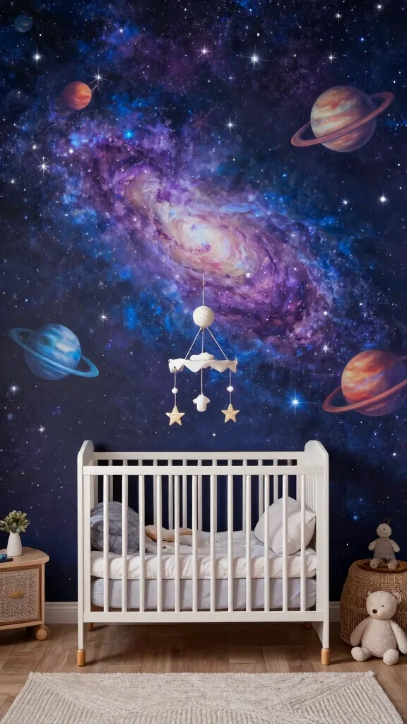 12 Nursery Mural Ideas for a Hand-Painted Artistic Baby Room Wall - 3. Stellar Galaxy 1