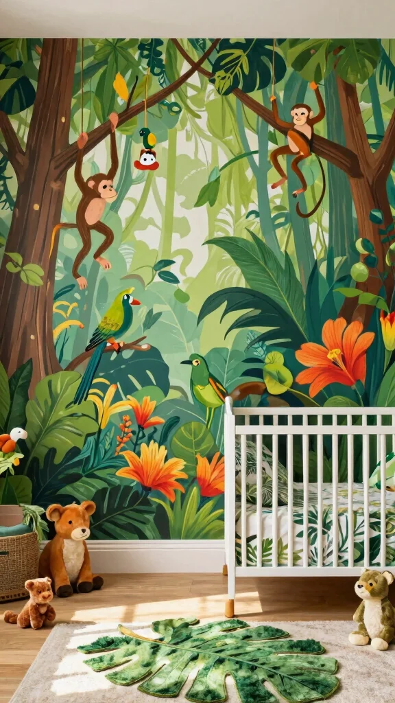 12 Nursery Mural Ideas for a Hand-Painted Artistic Baby Room Wall - 4. Whimsical Jungle 1