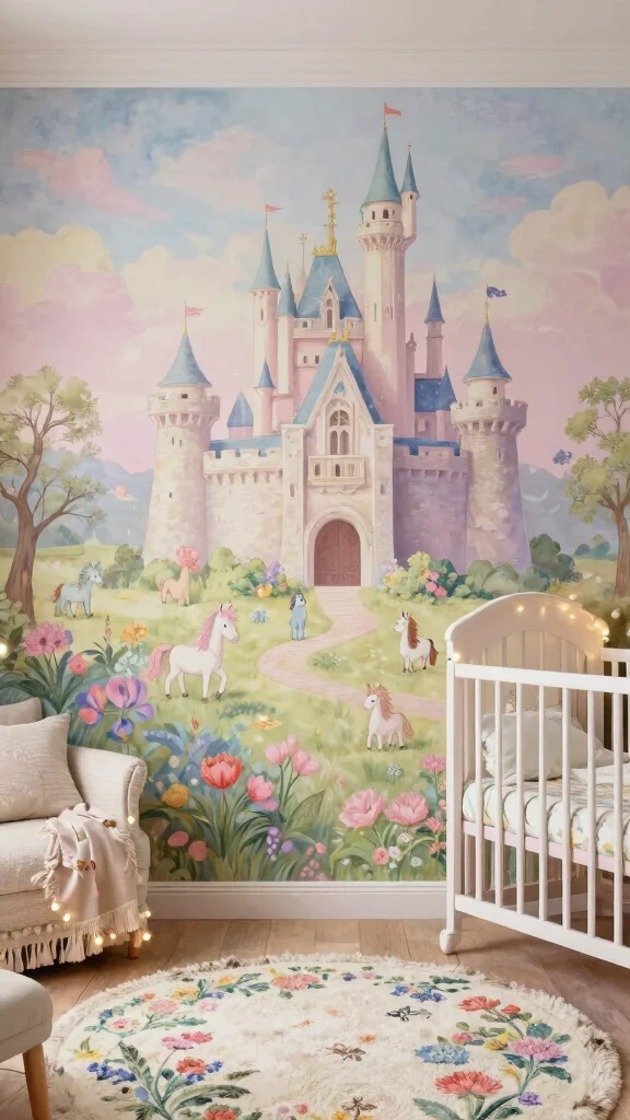 12 Nursery Mural Ideas for a Hand-Painted Artistic Baby Room Wall - 5. Fairytale Castle 1