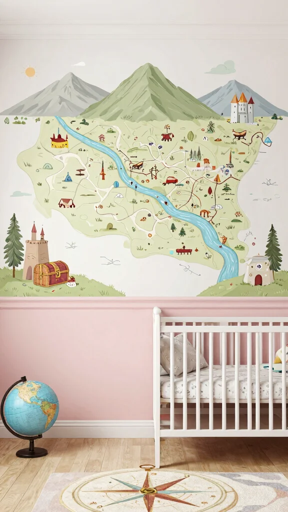12 Nursery Mural Ideas for a Hand-Painted Artistic Baby Room Wall - 9. Adventure Map 1