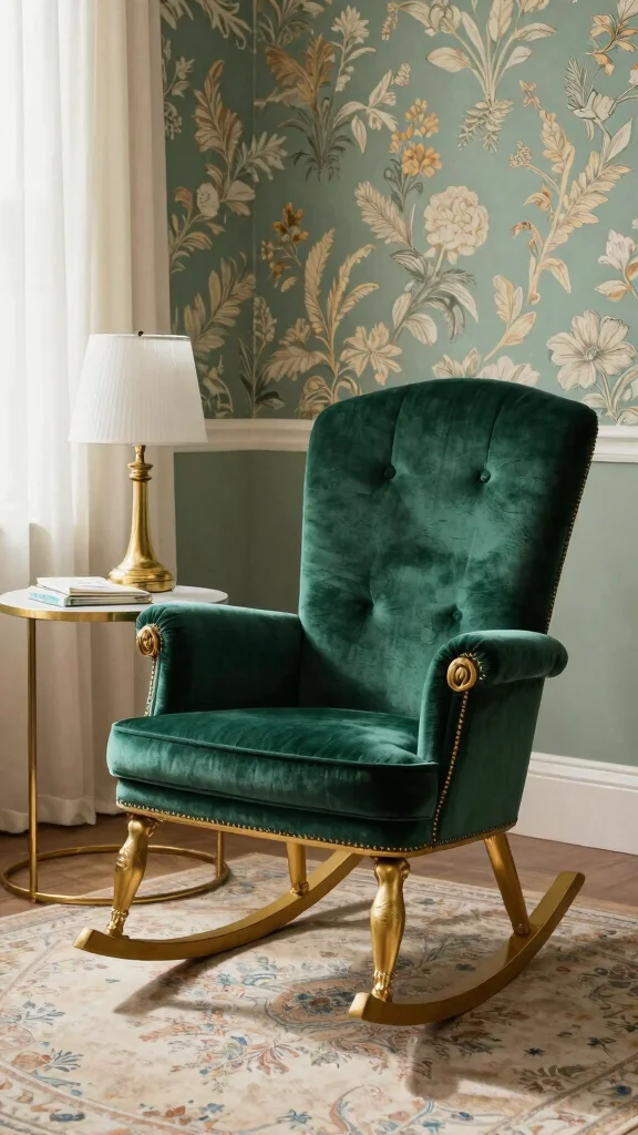 12 Nursery Rocking Chair Ideas for a Cozy Classic Feeding Corner - 3. Vintage Velvet Upholstered Rocker 1