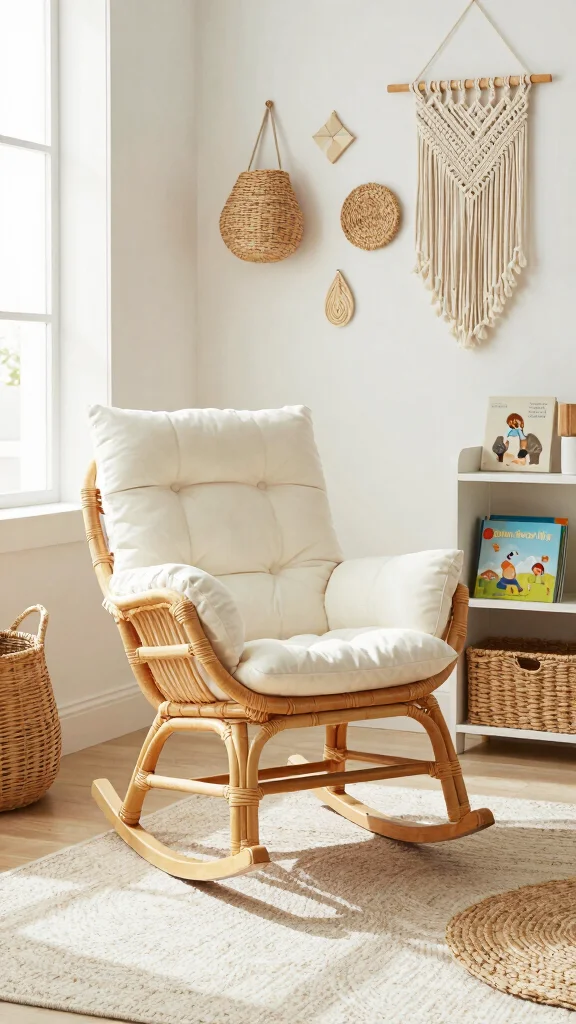 12 Nursery Rocking Chair Ideas for a Cozy Classic Feeding Corner - 6. Chic Rattan Rocking Chair 1