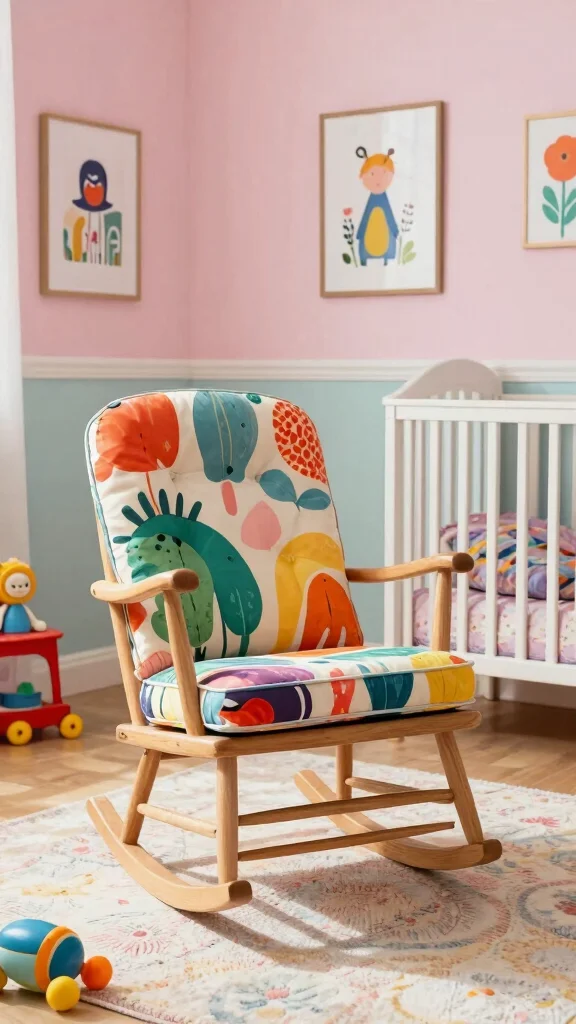 12 Nursery Rocking Chair Ideas for a Cozy Classic Feeding Corner - 7. Retro Cushioned Rocking Chair 1