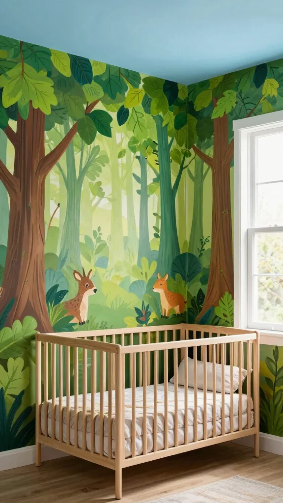 12 Nursery Wall Ideas for Paint Wallpaper and Decor - 2. Nature-Inspired Murals 1