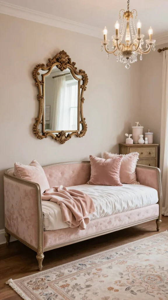 12 Nursery With Daybed Ideas for a Dual-Purpose Baby and Guest Room - 6. Vintage Glam Charm 1