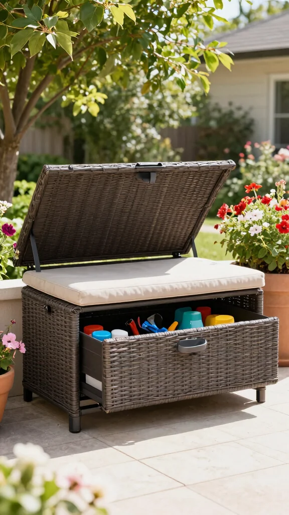 12 Outdoor Storage Room Ideas for a Weatherproof Functional Space - 5. Weatherproof Bench Storage 1