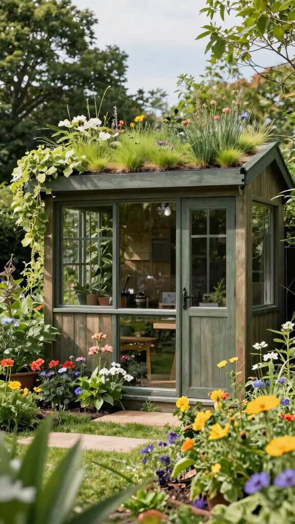 12 Outdoor Storage Room Ideas for a Weatherproof Functional Space - 9. Garden Shed with Green Roof 1