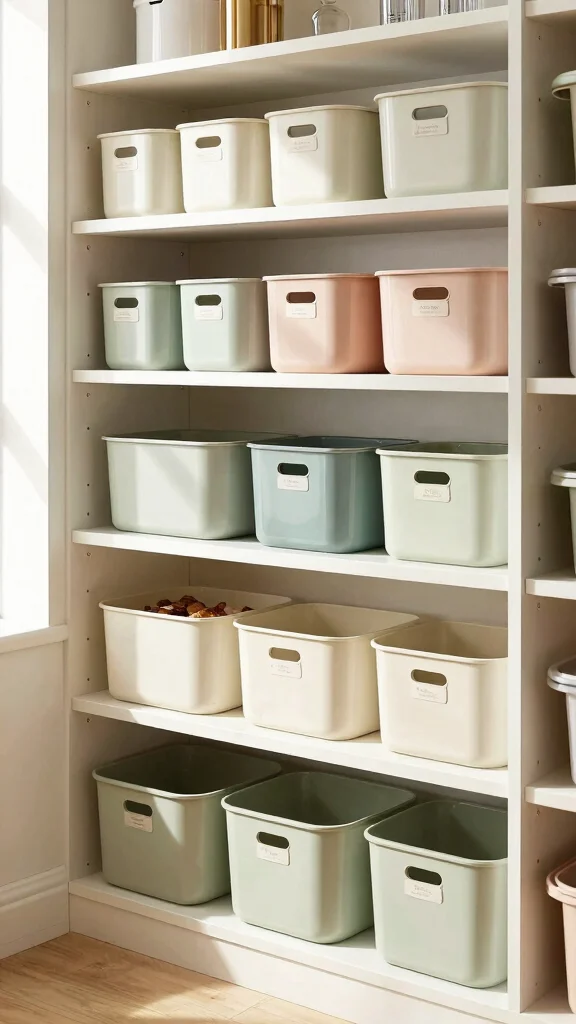 12 Storage Room Pantry Ideas for a Well-Stocked Organized Food Space - 3. Grouped Storage Bins 1