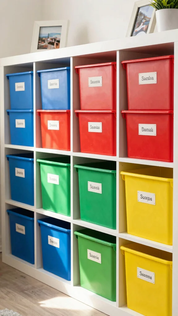 12 Storage Room Renovation Ideas for a Transformed Functional Space - 3. Color-Coded Bins for Easy Identification 1