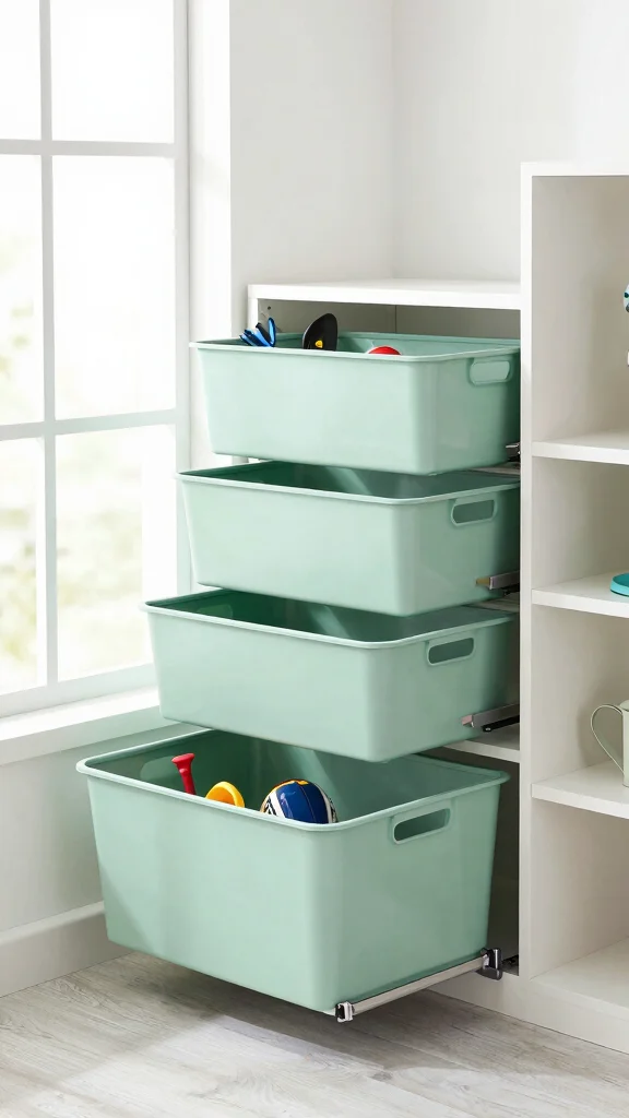 12 Storage Room Renovation Ideas for a Transformed Functional Space - 6. Sliding Bins for Efficient Use of Space 1
