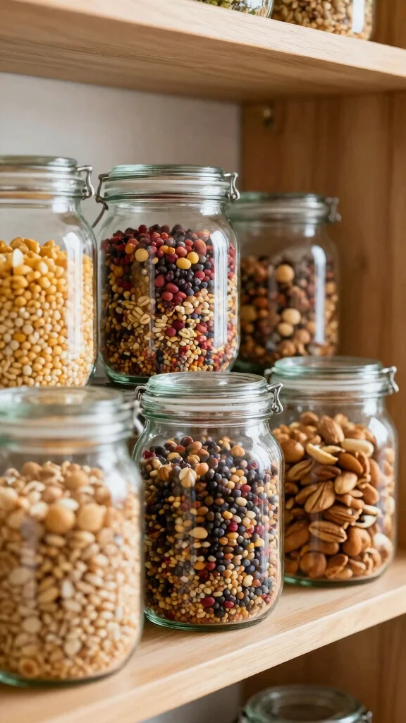 12 Storage Room for Kitchen Ideas for a Well-Stocked Organized Pantry - 1. Clear Glass Jars for Visibility 1