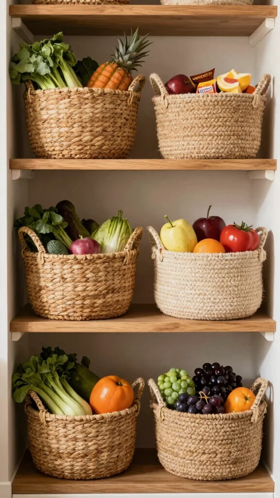 12 Storage Room for Kitchen Ideas for a Well-Stocked Organized Pantry - 7. Decorative Baskets 1