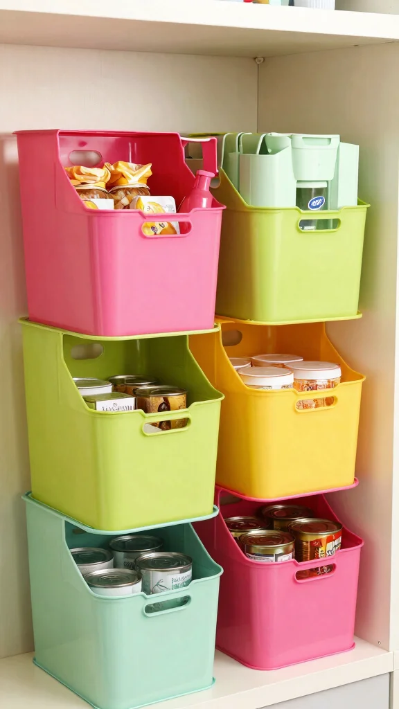 12 Storage Room for Kitchen Ideas for a Well-Stocked Organized Pantry - 9. Color-Coded Storage Bins 1