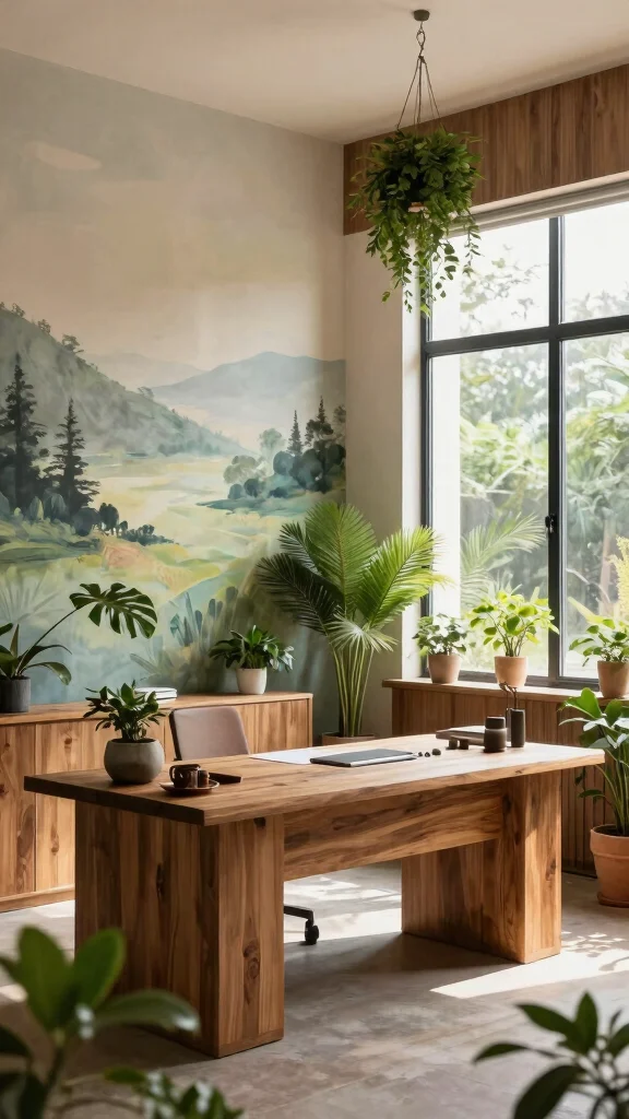 12 Storage Room to Office Conversion Ideas for a Productive Workspace - 11. Nature-Inspired Decor 1