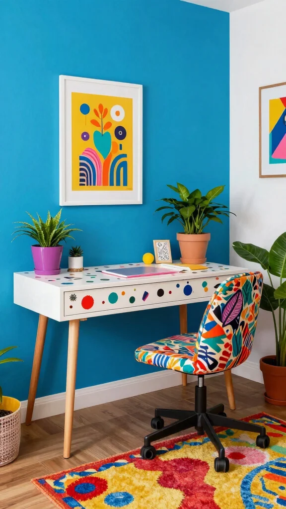 12 Storage Room to Office Conversion Ideas for a Productive Workspace - 4. Colorful and Playful Vibe 1