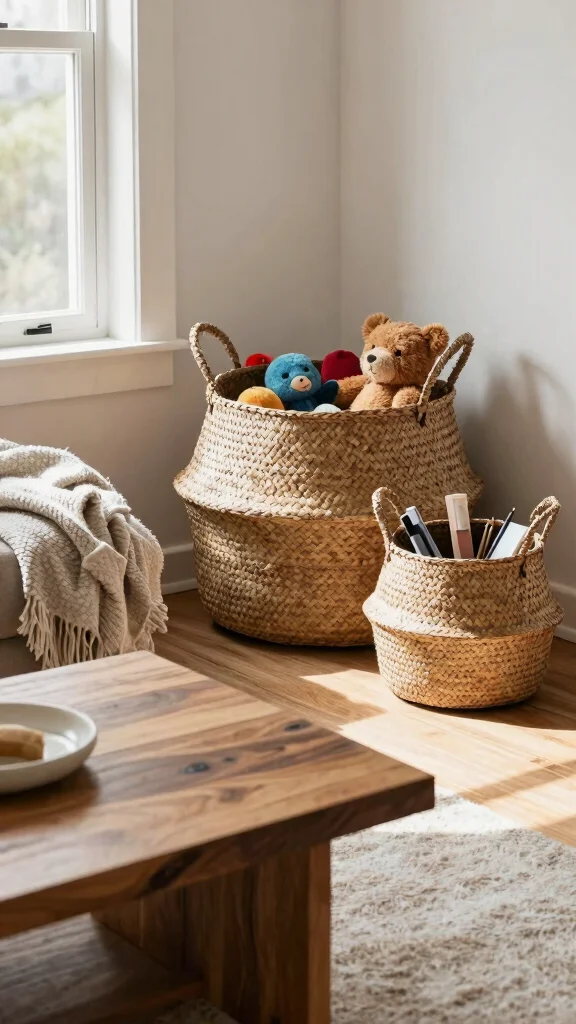 12 Toy Storage Ideas for the Living Room for a Tidy Family-Friendly Space - 1. Decorative Baskets 1