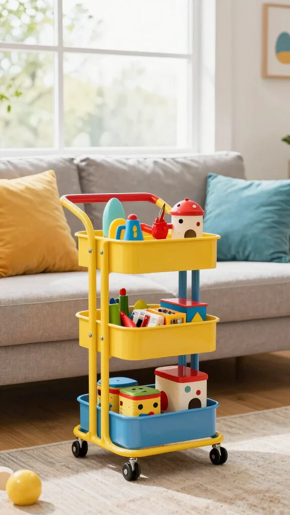 12 Toy Storage Ideas for the Living Room for a Tidy Family-Friendly Space - 10. Mobile Toy Storage 1