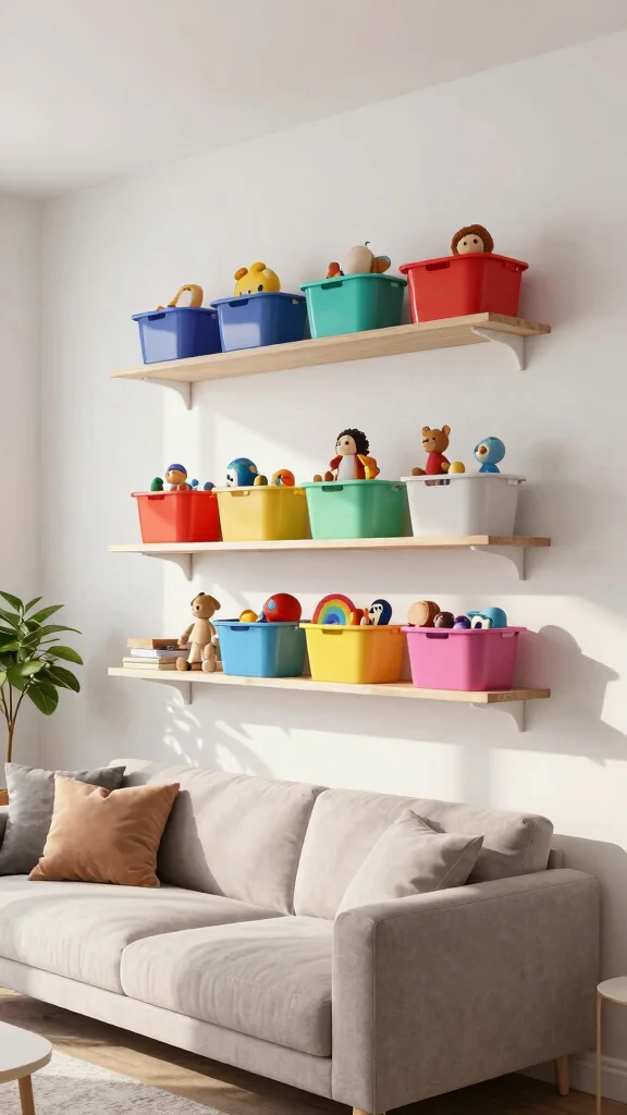 12 Toy Storage Ideas for the Living Room for a Tidy Family-Friendly Space - 3. Floating Shelves 1