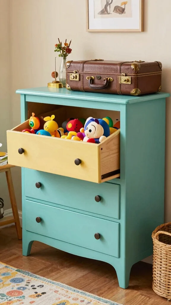 12 Toy Storage Ideas for the Living Room for a Tidy Family-Friendly Space - 8. Repurposed Furniture 1