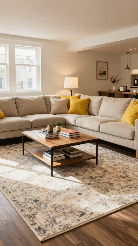13 Basement Decorating Ideas for a Cozy Stylish Living Space - 11. Use Area Rugs for Comfort 1