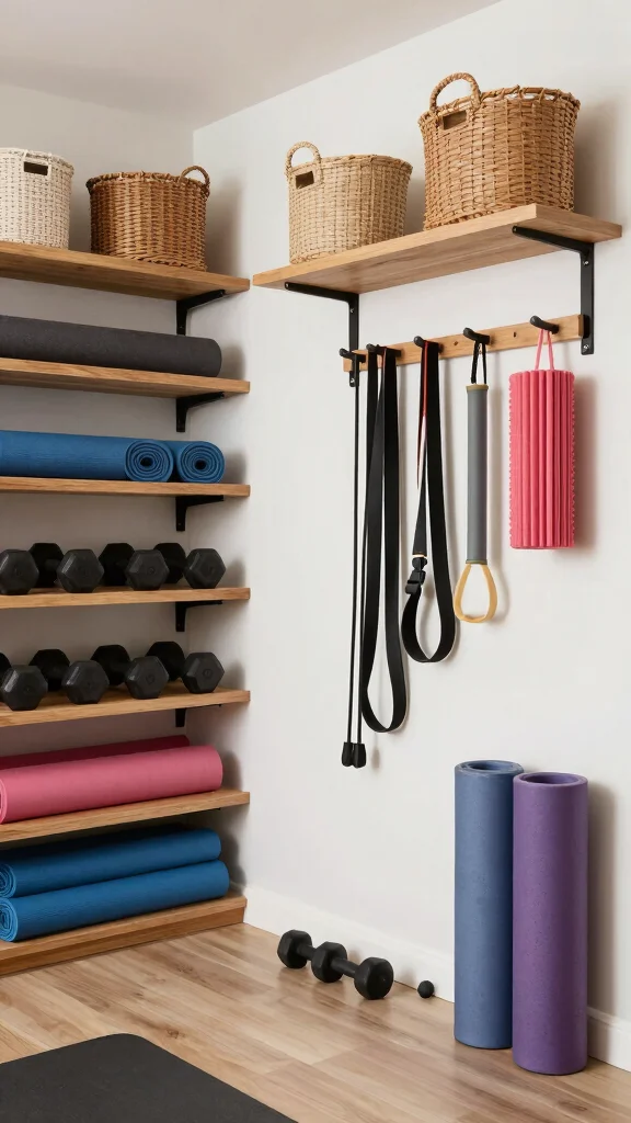 13 Basement Gym Ideas for a Functional Motivating Home Workout Space - 3. Creative Storage Solutions 1