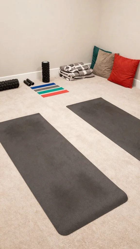 13 Basement Gym Ideas for a Functional Motivating Home Workout Space - 8. Dedicated Stretching and Recovery Area 1