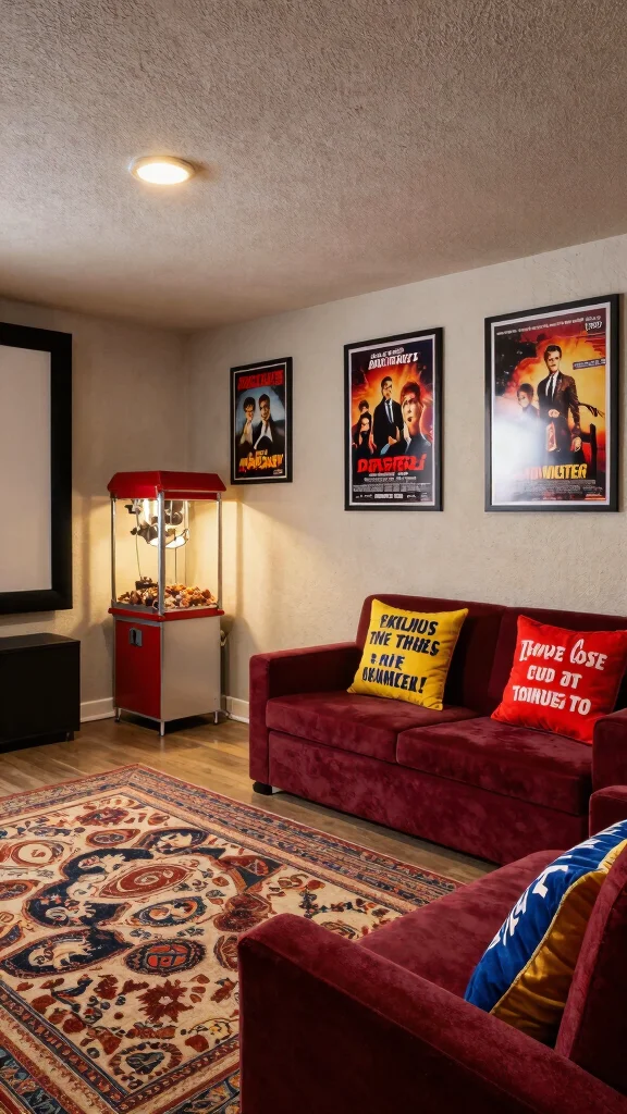 13 Basement Home Theater Ideas for a Cinematic Immersive Movie Experience - 4. Movie-Themed Decor 1