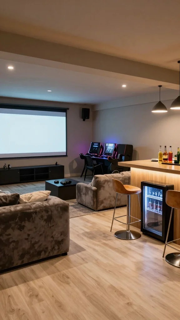 13 Basement Home Theater Ideas for a Cinematic Immersive Movie Experience - 5. Multi-Purpose Entertainment Space 1