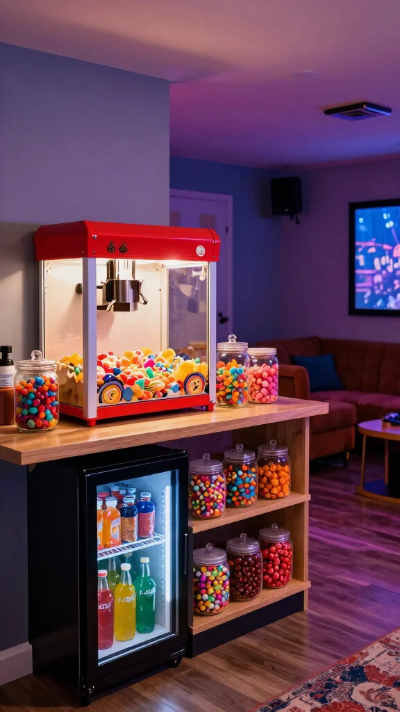 13 Basement Home Theater Ideas for a Cinematic Immersive Movie Experience - 8. Personalized Snack Bar 1
