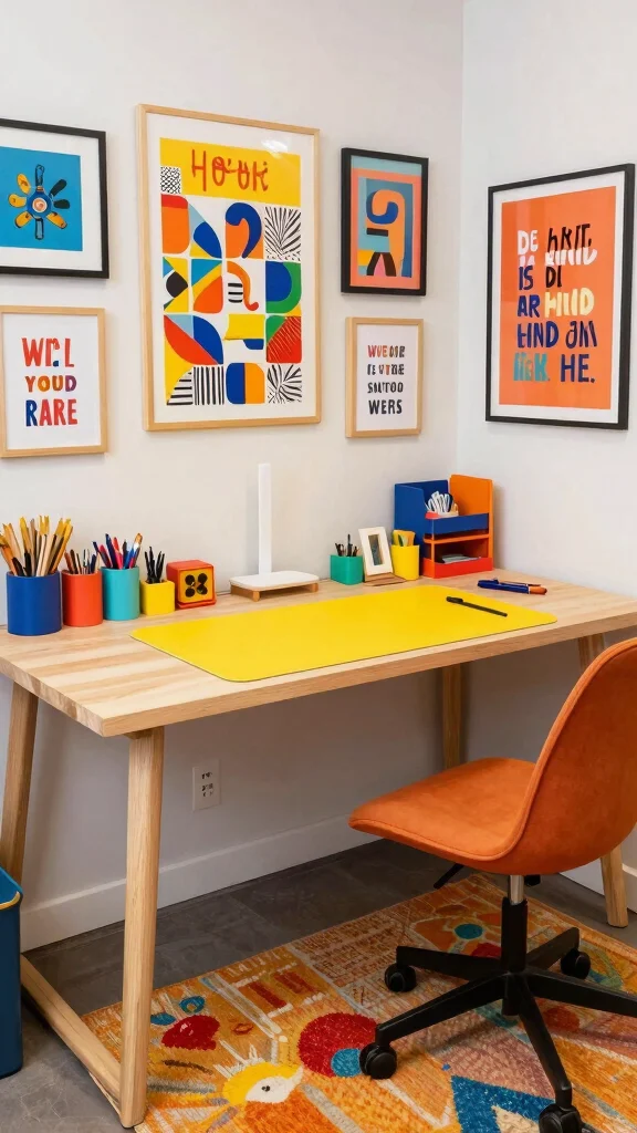 13 Basement Office Ideas for a Productive Stylish Home Workspace - 7. Colorful Accents 1