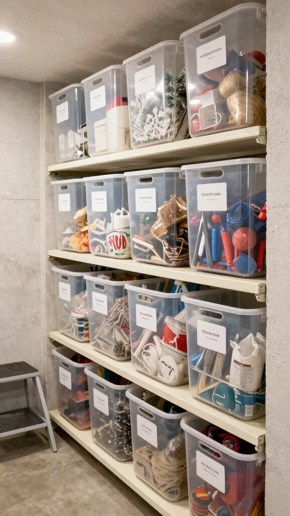 13 Basement Storage Room Ideas for a Functional Organized Space - 3. Clear Storage Bins 1