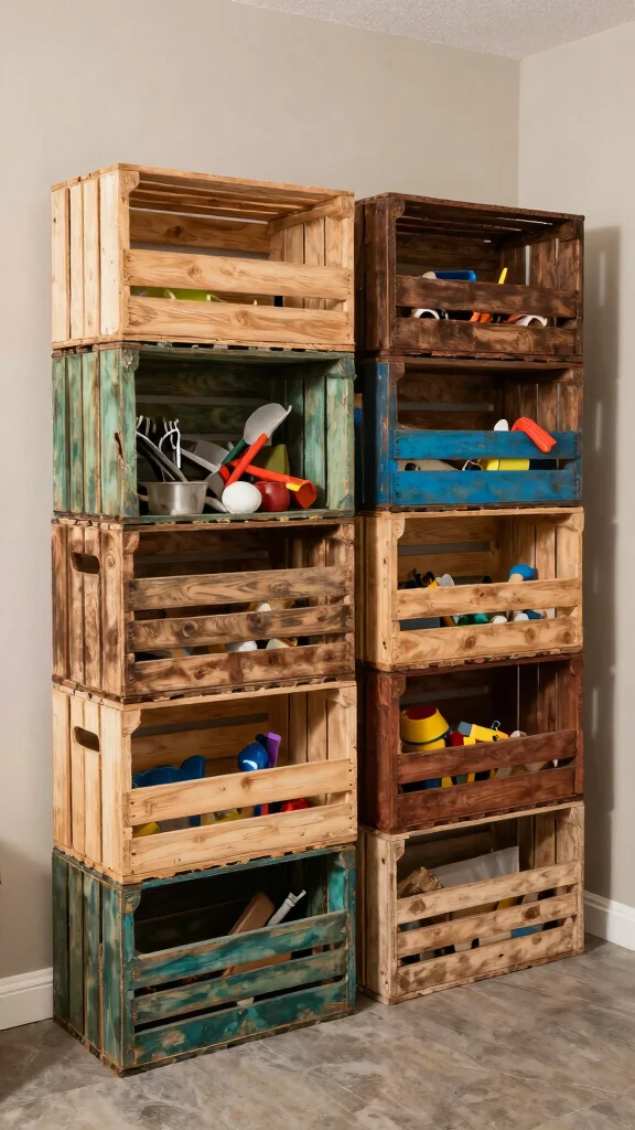 13 Basement Storage Room Ideas for a Functional Organized Space - 7. Stackable Crates 1