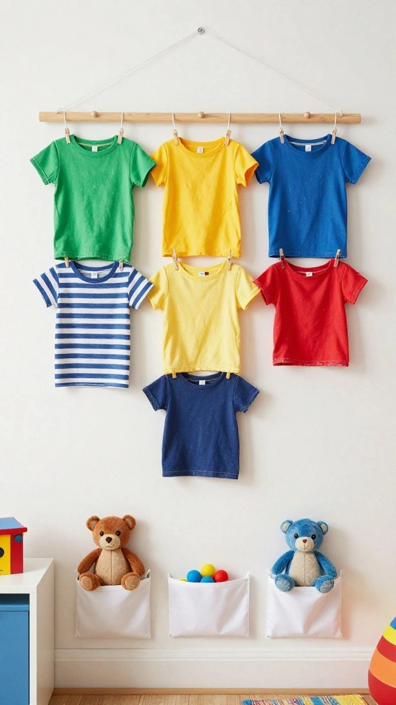 13 Kids Room Storage Ideas for a Tidy Fun Organized Space - 12. DIY Hanging Storage from Old T-shirts 1