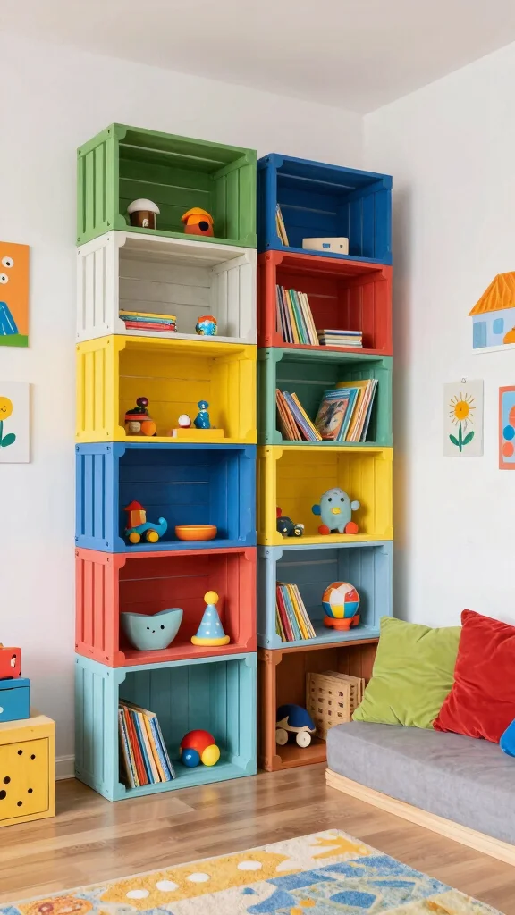 13 Kids Room Storage Ideas for a Tidy Fun Organized Space - 4. Artistic Crate Shelves 1