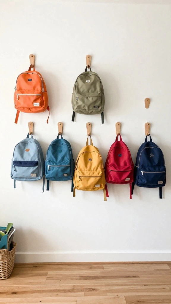 13 Kids Room Storage Ideas for a Tidy Fun Organized Space - 9. Stylish Backpack Hooks 1