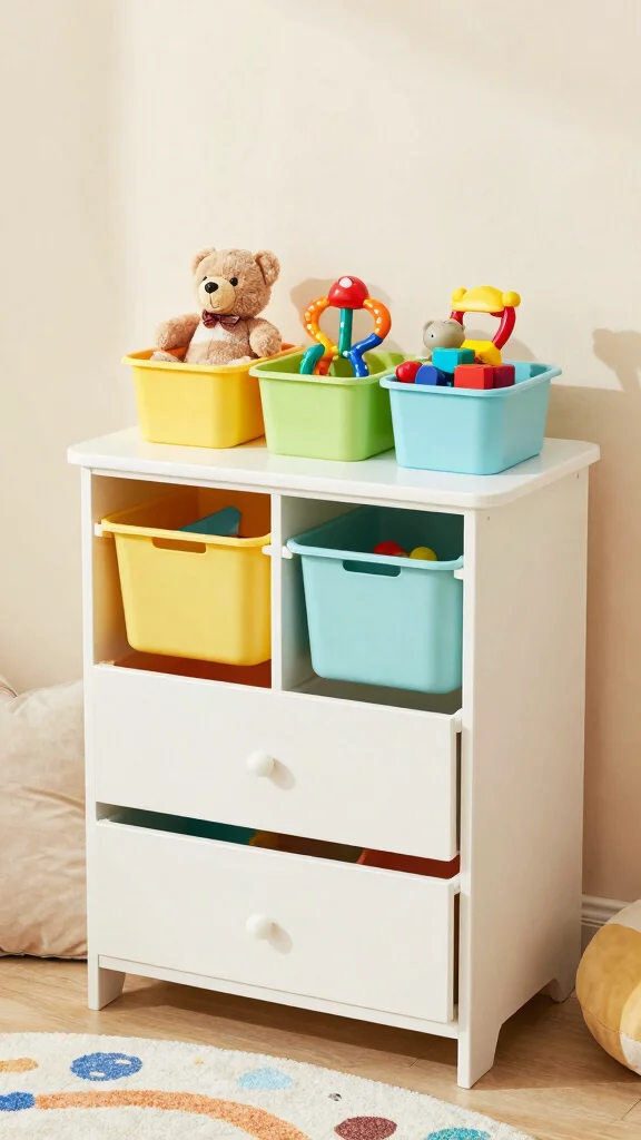 13 Nursery Dresser Organization Ideas for a Tidy Functional Baby Room - 6. Rotating Storage for Toys 1